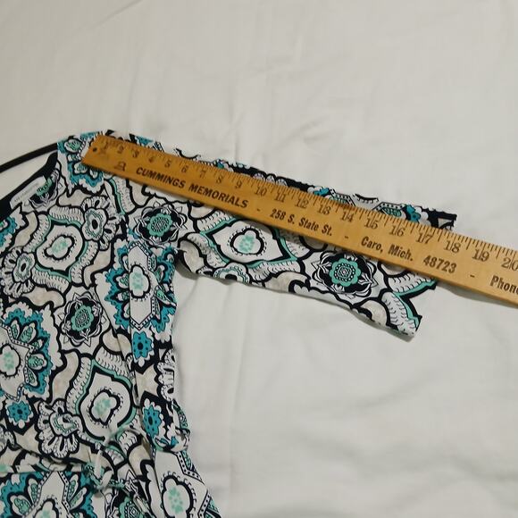 Liz Claiborne Large 5/8th-Sleeve Aqua/Black/White Geometric design Shift Dress - Picture 13 of 14